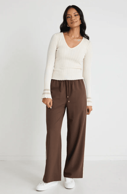 STORIES BE TOLD Townie Chocolate Stripe Side Tape Wide Leg Pants - Chocolate