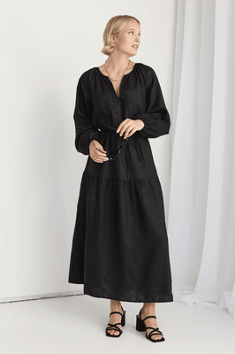 RE:UNION Oasis Raglan Maxi Dress - Black Linen