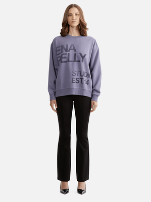 ENA PELLY Lola Oversized Sweater Stamped Logo - Dark Iris