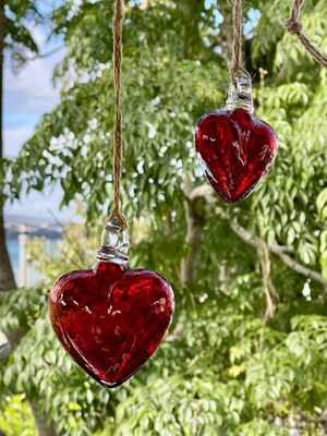 Red Glass Heart - pair