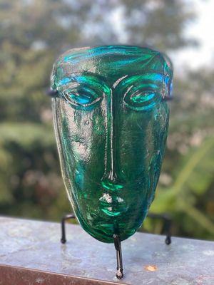 Mexican Glass Mask - Green/Blue