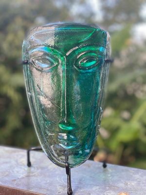 Mexican Glass Mask - Green/Blue