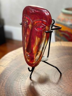 Mexican Glass Mask and Stand - collection only Red