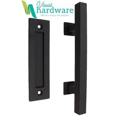 Square Pull Handle with Flush Handle - Antique Black - 300mm