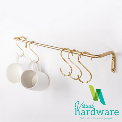 Brass Utensil Bar Rack with Hooks (2 Sizes)