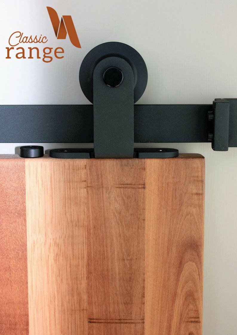 Aero Top Mounted Barn Door Hardware Set Black, Barn Door Hardware