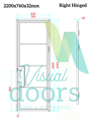 Industrial Chic Glass/Steel Hinged Door 4 Panel with Handle (6 sizes ...