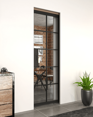 Industrial Chic 10 Panel Steel/Glass Pocket Door - Door &amp; Hardware Package