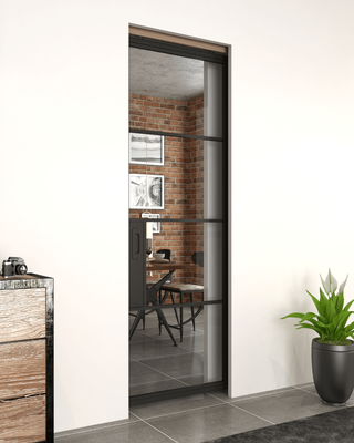 Industrial Chic 4 Panel Steel/Glass Pocket Door - Door &amp; Hardware Package