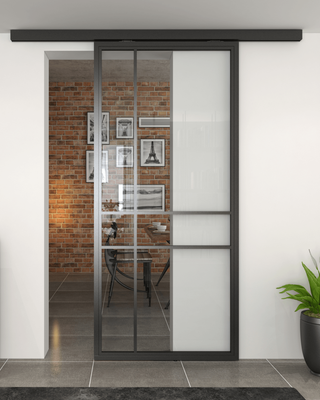 Industrial Chic Pelmet Sliding Door - Asymmetric Design