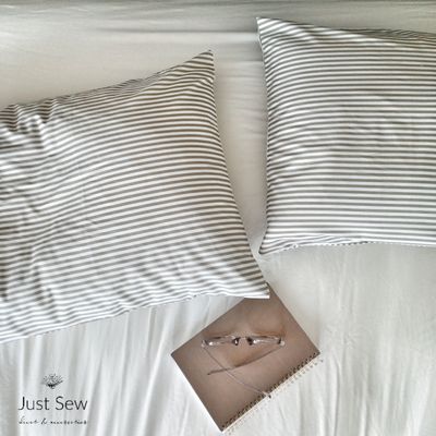 Simple Stripe Soft Khaki Pillowcase Pair