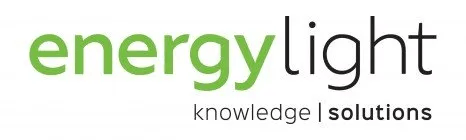 Energy Light logo with 'energy' in green and 'light' in black, followed by the tagline 'knowledge | solutions' in lowercase black and grey text
