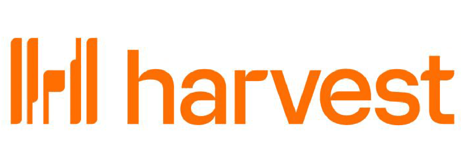 Harvest logo with an abstract bar chart icon on the left, followed by the word "harvest" in bold, lowercase orange letters