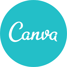 Canva logo in white script font inside a teal circular background