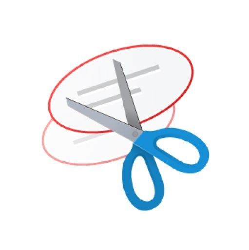Snipping Tool logo featuring a pair of blue-handled scissors cutting through a transparent selection area outlined in red