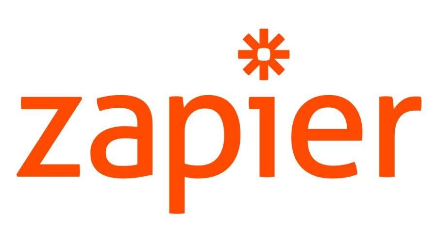 Zapier logo with lowercase orange text and an asterisk symbol replacing the dot above the "i"