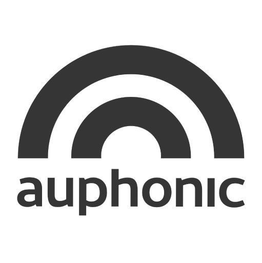 Auphonic logo with a bold, black semicircular wave design above the lowercase word "auphonic"