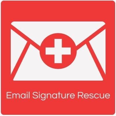 Email Signature Rescue logo featuring a red envelope icon with a white cross in the centre and the company name in white text below