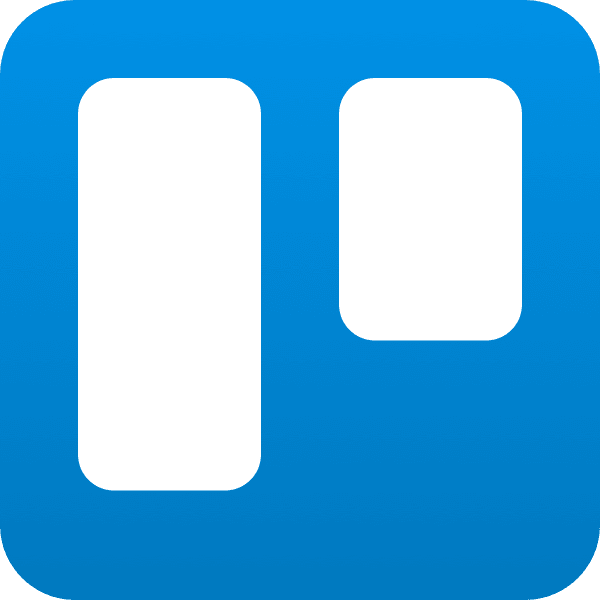 Trello logo featuring a blue square, containing two white vertical rectangles of different heights, resembling a simplified kanban board