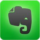 Evernote logo featuring a black elephant head with a curled trunk and a folded page corner, set against a green square background with rounded edges