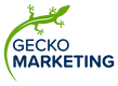 Gecko Marketing logo with a green curved-tail gecko above the company name in bold uppercase letters, "GECKO" and "MARKETING" in blue
