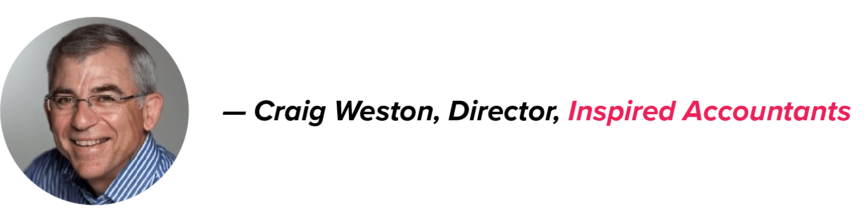 Craig Weston, Director of Inspired Accountants, shown with a professional headshot wearing glasses and a striped blue shirt