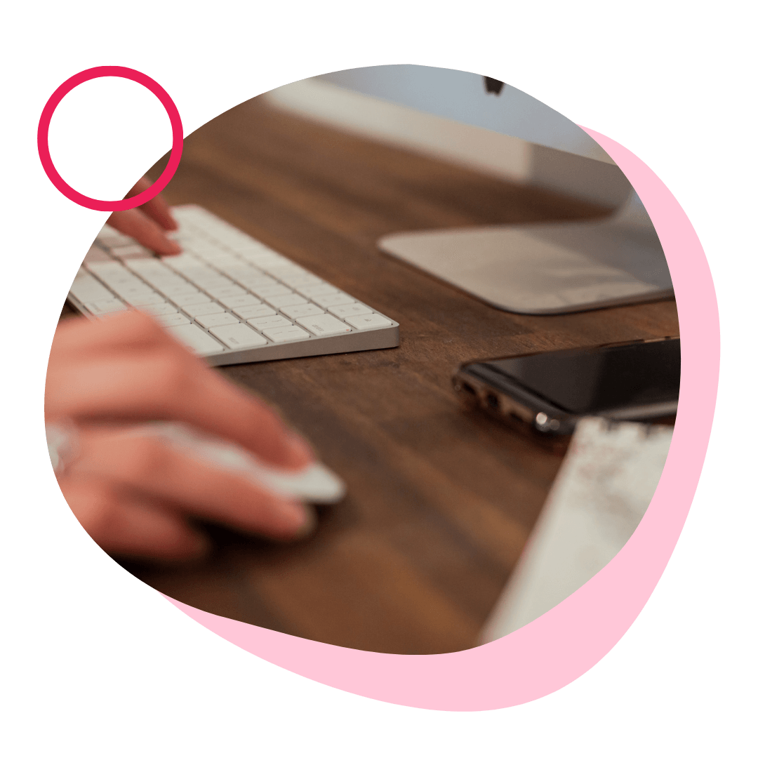 Close-up of a Xero Certified badge, framed by a rounded shape with pink graphic accents