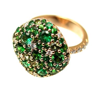 Bespoke Emerald &amp; Diamond Dress Ring - Tourmaline, Tsavorites stones
