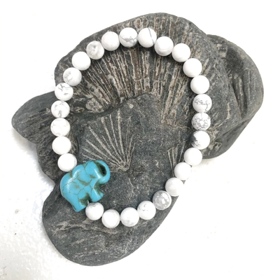 Howlite and Turquoise Elephant Bracelet