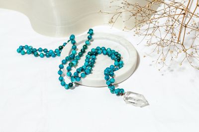 Blue Apatite &amp; Quartz Mala Beads