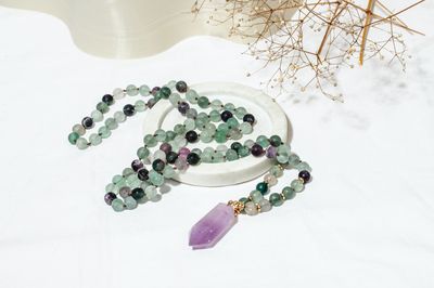 Rainbow Fluorite &amp; Amethyst Mala Beads