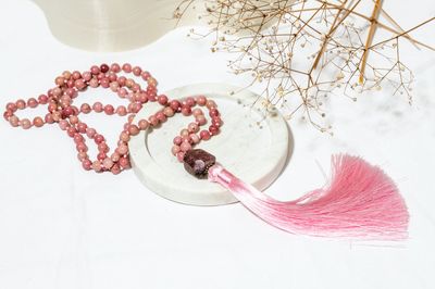Rhodochrosite &amp; Strawberry Quartz Mala Beads