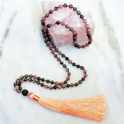 Rhodonite &amp; Lava Mala Beads