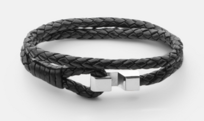 Hook leather Bracelet Polished Steel - Black