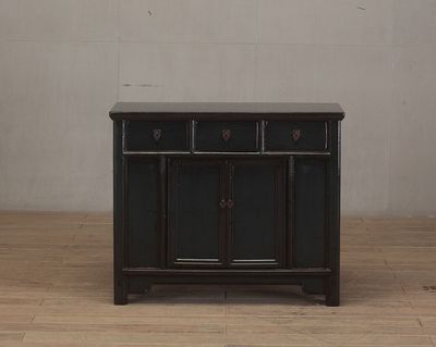 Deep blue lacquer 2 door, 3 drawer cabinet