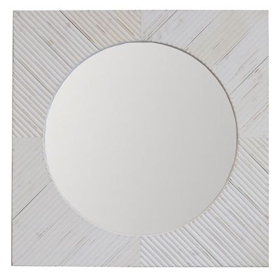 Mirror - Square white wood geometric with round mirror