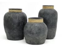 Vase - Saachi Black Terracotta Vases with Jute