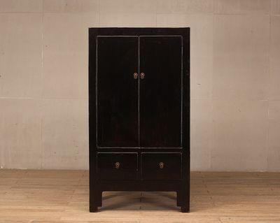 Cabinet - Tall 2 Door  2 Drawers Black Lacquer