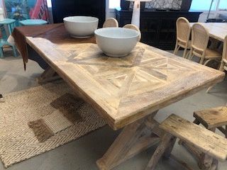 Table - Dining Table Inlaid Top w. Pedestal Legs - SOLD