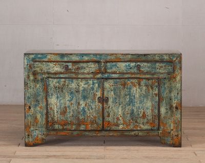 Cabinet - c 1920 - 2 Doors 2 Drawers Green Blue Crackle