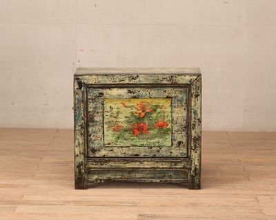 Cabinet 1 Door c1920 Pale Green Crackle with Lillies