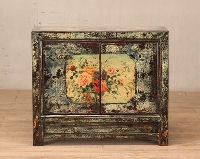 Cabinet 2 Doors Green Crackle with Roses