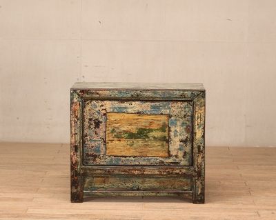 Cabinet 1 Door c 1920 Green Crackle with Green / Yellow Painting - Sold