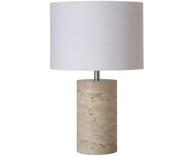 Lamp  - Travertine Stone Lamp w Linen Shade