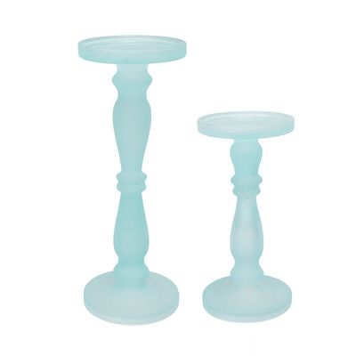 Candle Holders - Frosted Blue Glass