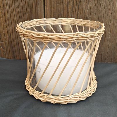 Hurricane Lamp - Polly Glass and Rattan