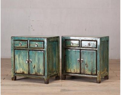 Bedside Cabinets - Pair - Sea Green Lacquer