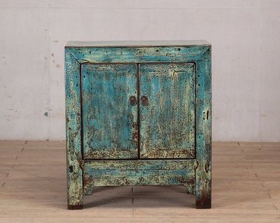 Cabinet - c1920 2 Doors Aqua Crackle Lacquer