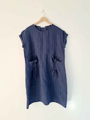 Nicole Dress Navy Pinstripe