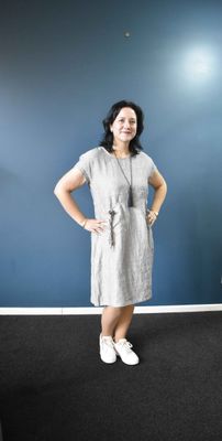 Nicole Dress Grey Pinstripe